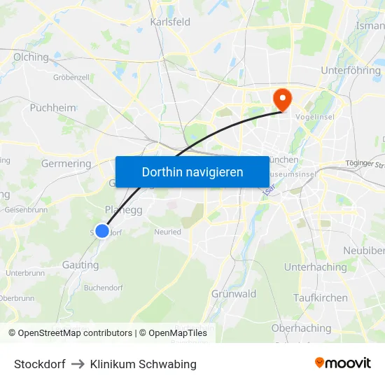 Stockdorf to Klinikum Schwabing map