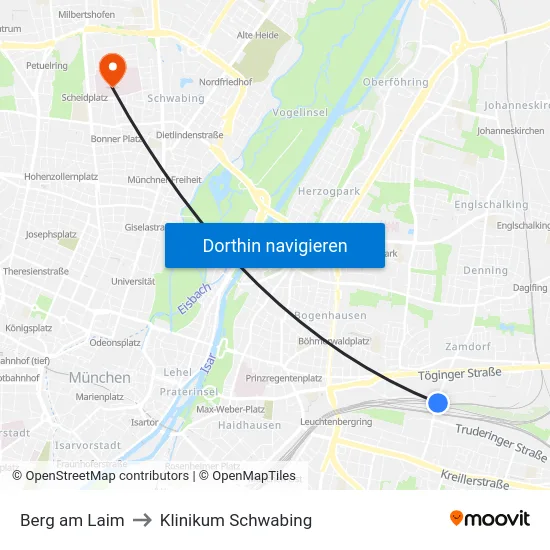 Berg am Laim to Klinikum Schwabing map