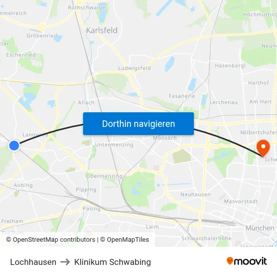 Lochhausen to Klinikum Schwabing map
