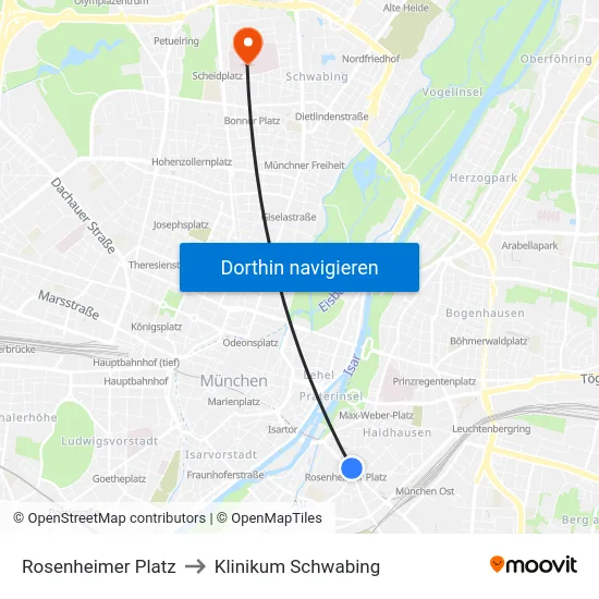 Rosenheimer Platz to Klinikum Schwabing map