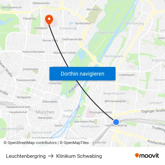 Leuchtenbergring to Klinikum Schwabing map