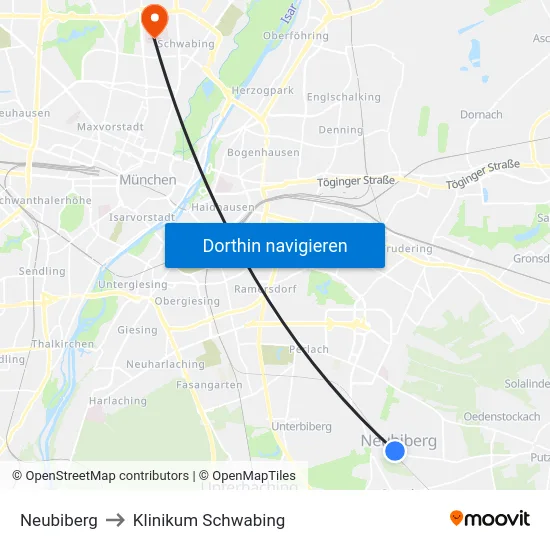 Neubiberg to Klinikum Schwabing map