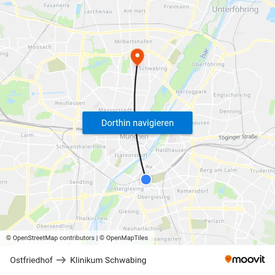 Ostfriedhof to Klinikum Schwabing map