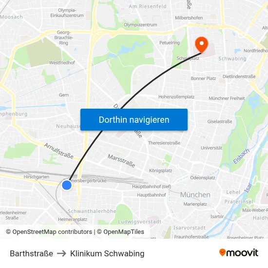Barthstraße to Klinikum Schwabing map