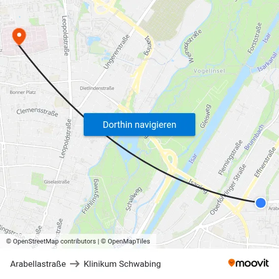 Arabellastraße to Klinikum Schwabing map