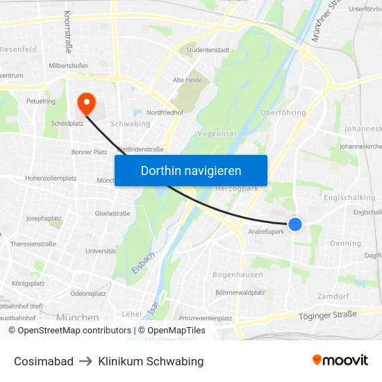 Cosimabad to Klinikum Schwabing map
