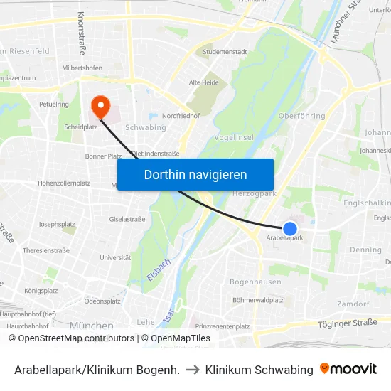 Arabellapark/Klinikum Bogenh. to Klinikum Schwabing map