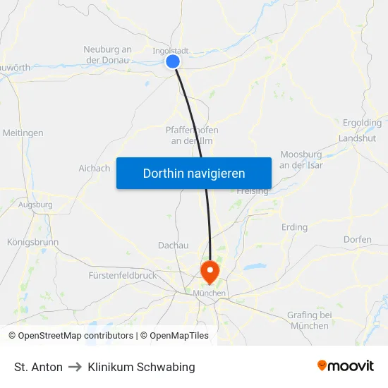 St. Anton to Klinikum Schwabing map