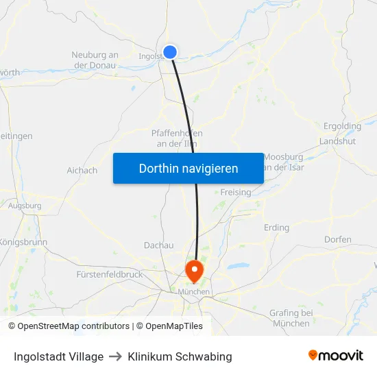 Ingolstadt Village to Klinikum Schwabing map