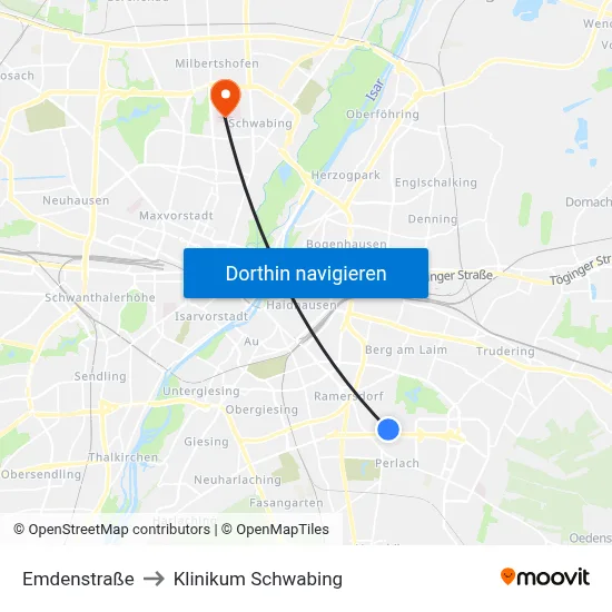 Emdenstraße to Klinikum Schwabing map