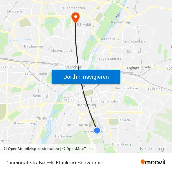 Cincinnatistraße to Klinikum Schwabing map