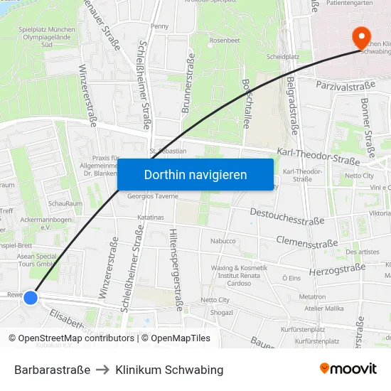 Barbarastraße to Klinikum Schwabing map