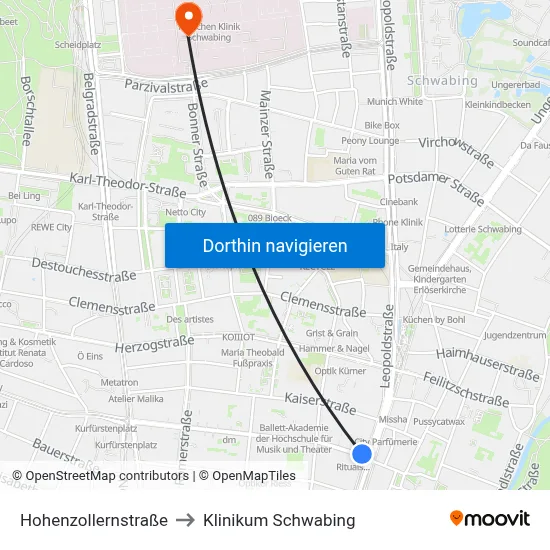 Hohenzollernstraße to Klinikum Schwabing map