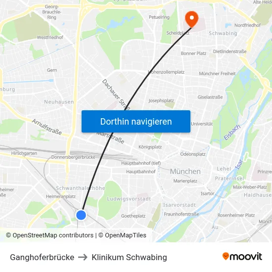 Ganghoferbrücke to Klinikum Schwabing map