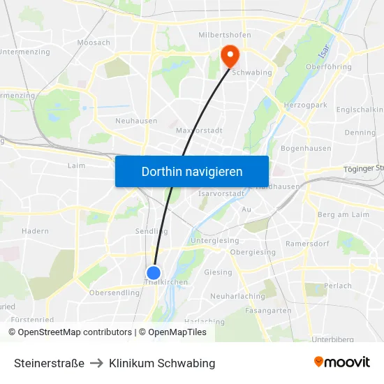 Steinerstraße to Klinikum Schwabing map