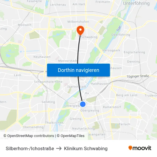 Silberhorn-/Ichostraße to Klinikum Schwabing map