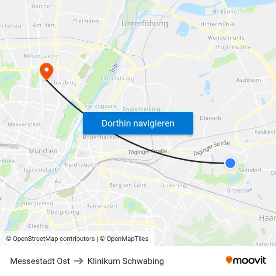 Messestadt Ost to Klinikum Schwabing map