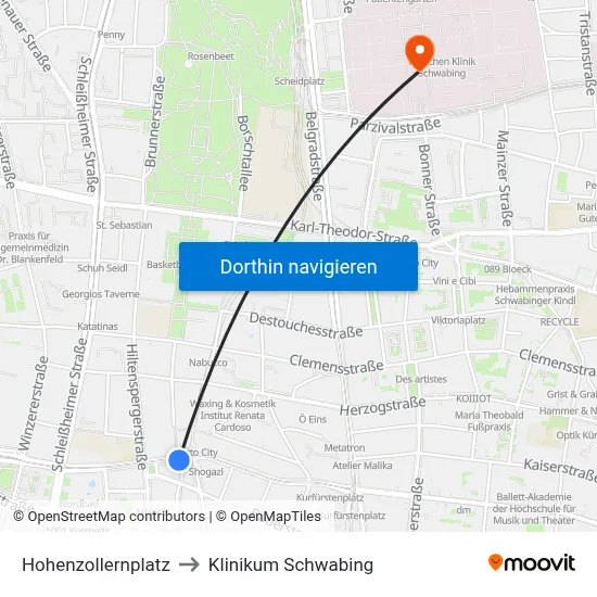 Hohenzollernplatz to Klinikum Schwabing map