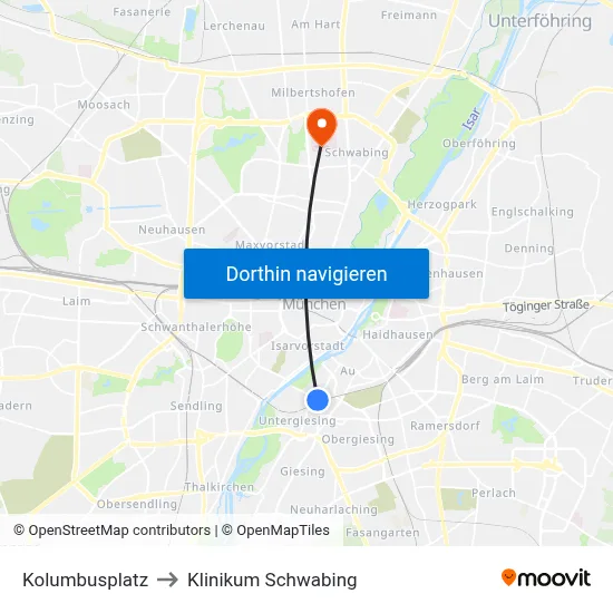 Kolumbusplatz to Klinikum Schwabing map