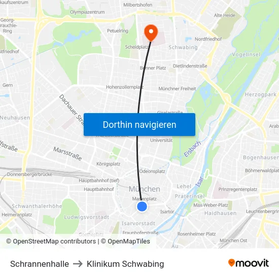 Schrannenhalle to Klinikum Schwabing map