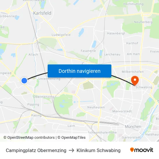 Campingplatz Obermenzing to Klinikum Schwabing map