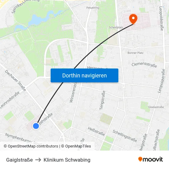 Gaiglstraße to Klinikum Schwabing map