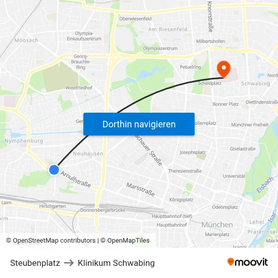 Steubenplatz to Klinikum Schwabing map