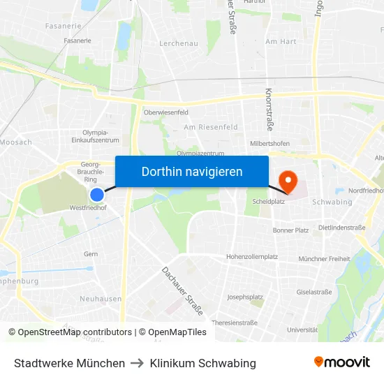 Stadtwerke München to Klinikum Schwabing map