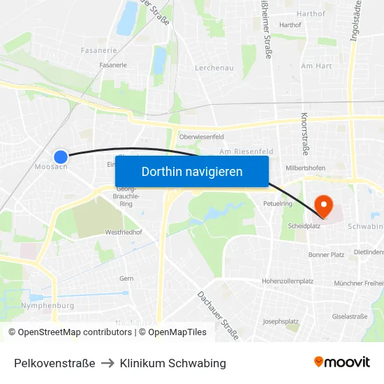 Pelkovenstraße to Klinikum Schwabing map