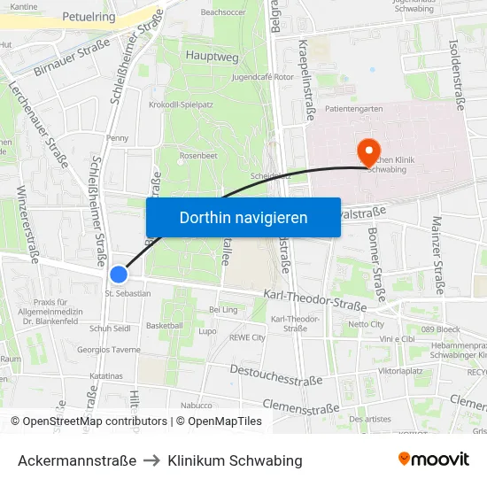 Ackermannstraße to Klinikum Schwabing map