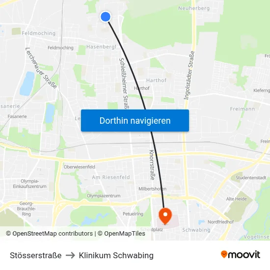 Stösserstraße to Klinikum Schwabing map