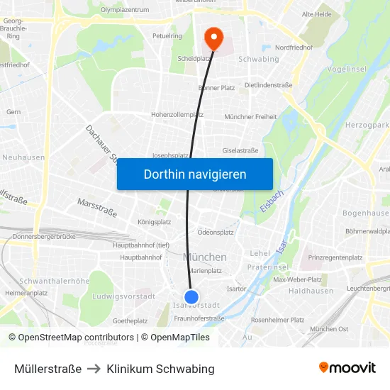 Müllerstraße to Klinikum Schwabing map