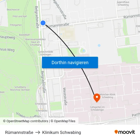Rümannstraße to Klinikum Schwabing map