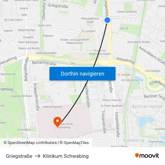 Griegstraße to Klinikum Schwabing map