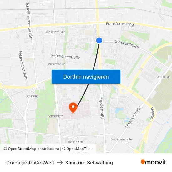 Domagkstraße West to Klinikum Schwabing map
