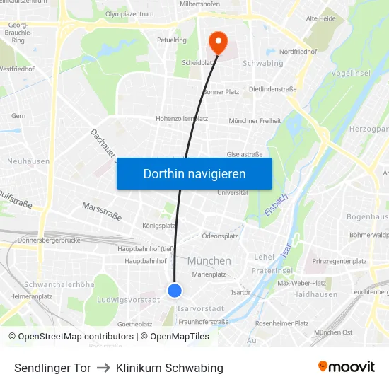 Sendlinger Tor to Klinikum Schwabing map