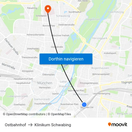 Ostbahnhof to Klinikum Schwabing map