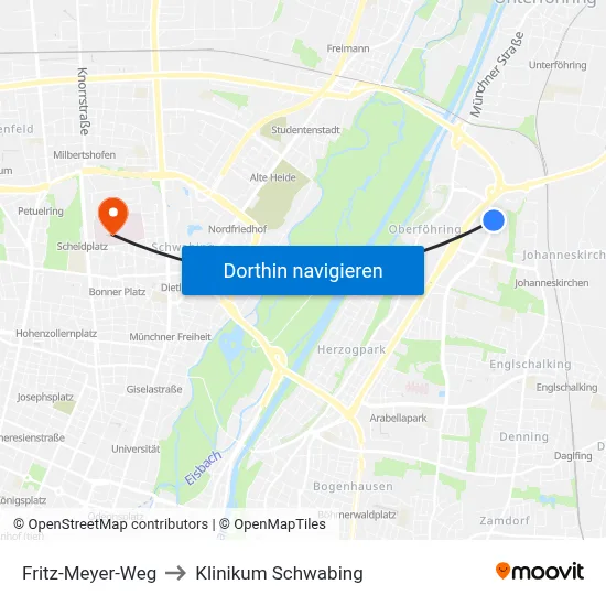 Fritz-Meyer-Weg to Klinikum Schwabing map