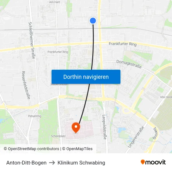 Anton-Ditt-Bogen to Klinikum Schwabing map