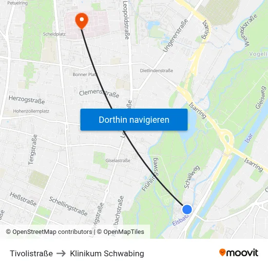Tivolistraße to Klinikum Schwabing map