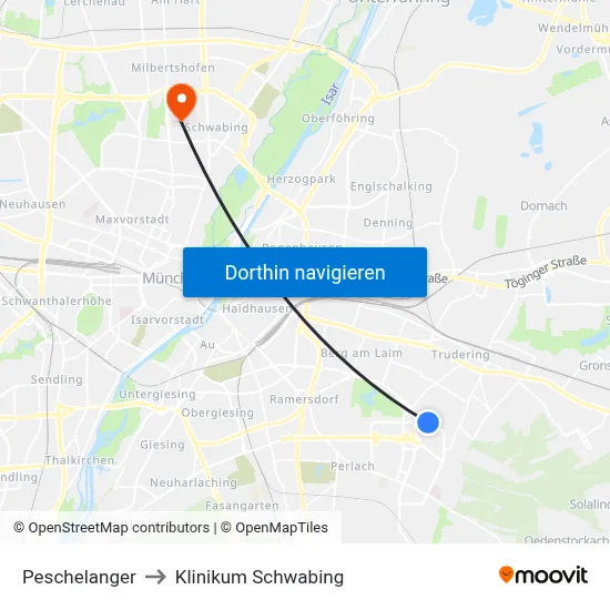 Peschelanger to Klinikum Schwabing map