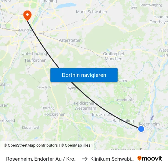 Rosenheim, Endorfer Au / Krones to Klinikum Schwabing map