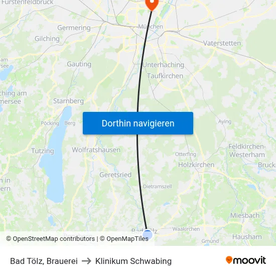 Bad Tölz, Brauerei to Klinikum Schwabing map