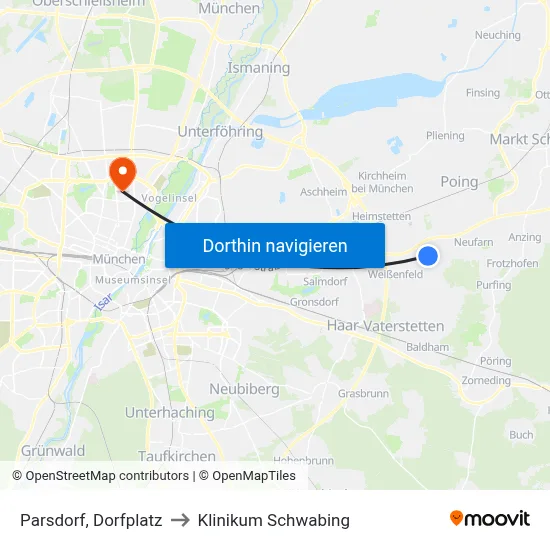 Parsdorf, Dorfplatz to Klinikum Schwabing map