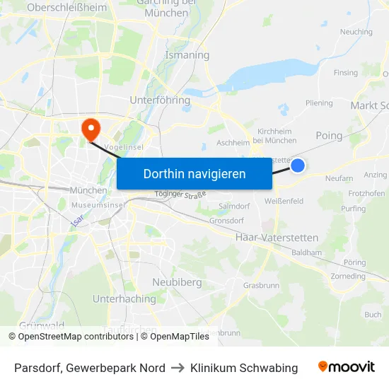 Parsdorf, Gewerbepark Nord to Klinikum Schwabing map
