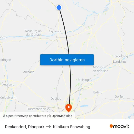 Denkendorf, Dinopark to Klinikum Schwabing map