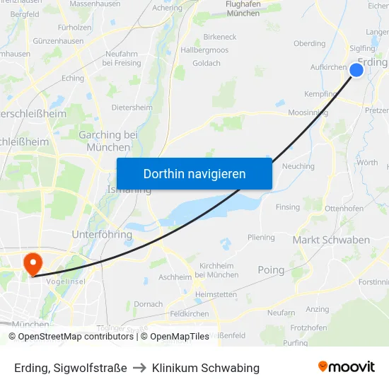 Erding, Sigwolfstraße to Klinikum Schwabing map