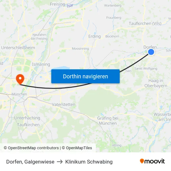 Dorfen, Galgenwiese to Klinikum Schwabing map