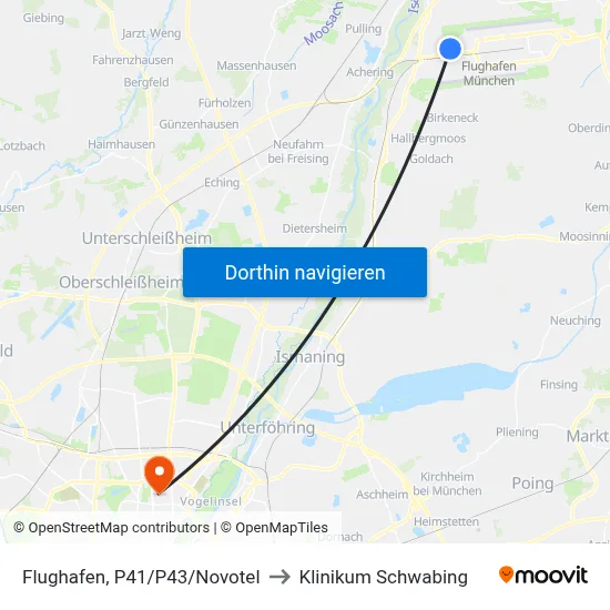 Flughafen, P41/P43/Novotel to Klinikum Schwabing map