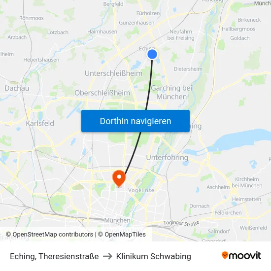 Eching, Theresienstraße to Klinikum Schwabing map